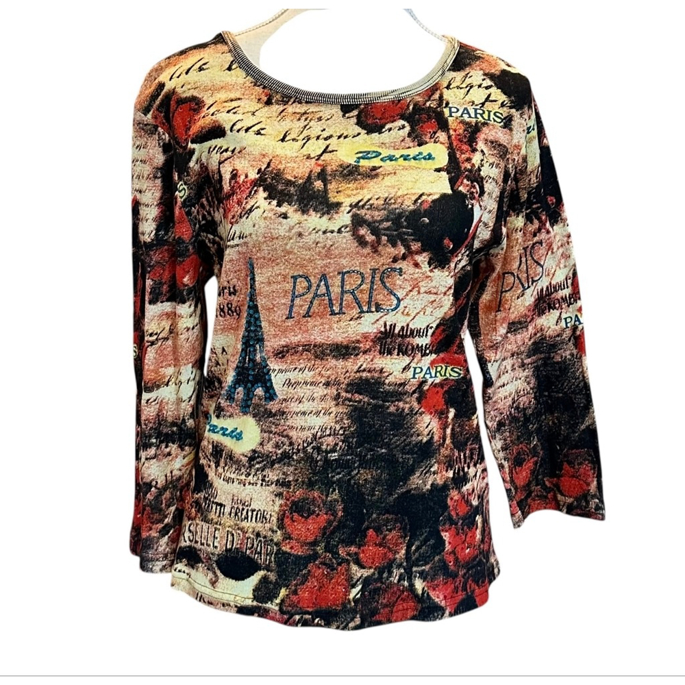 Y2K Paris Eiffel Tower Long Sleeve Top Euro grunge